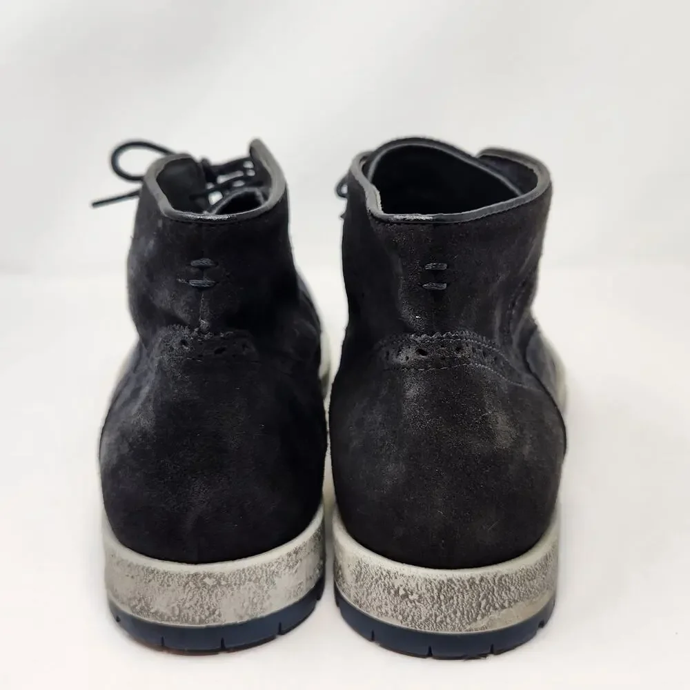 Navy Blue Suede Oxford Brogue Ankle Boots Men Size 45 US 11.5 Lace Up Italian